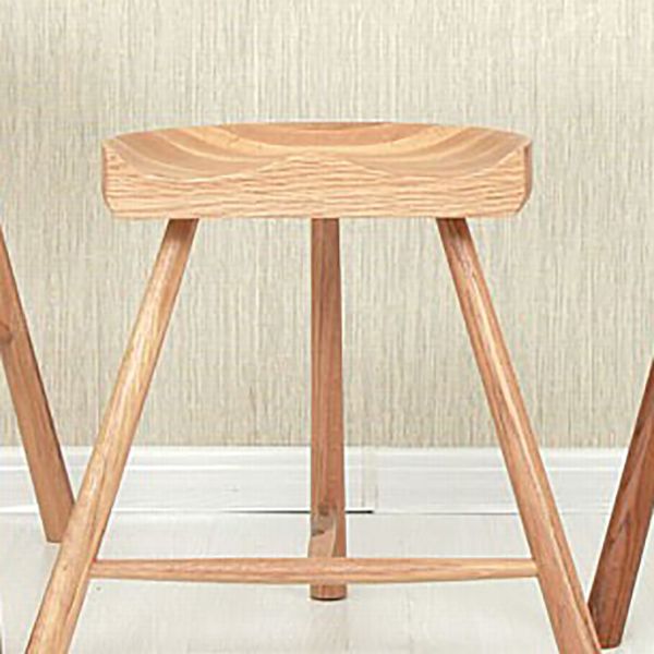 Contemporary Backless Footrest Stool Contoured Solid Wood Bar Stool