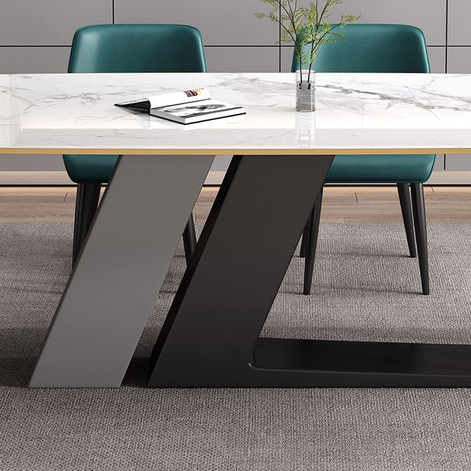 Industrial Sintered Stone Table for Restaurant Rectangle White Table with Double Pedestal