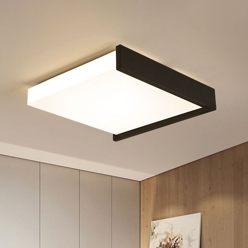 Nordic Square Led Flush Mount Ceiling Fixture Acrylic Bedroom Flush Light in Black and White