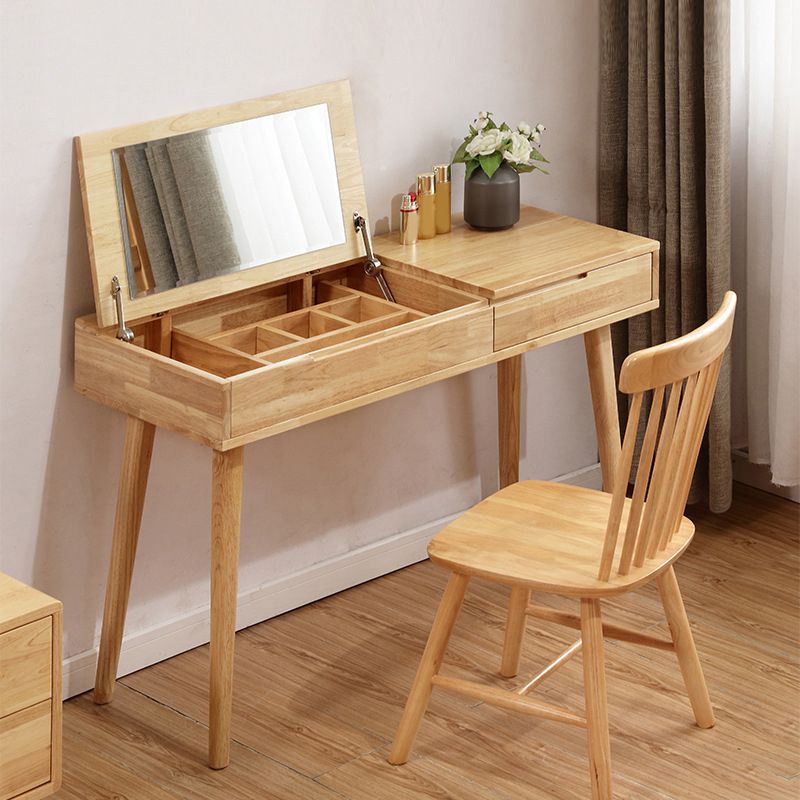 Nordic Flip-Top Vanity Dressing Table Set with Stool 1-Drawer Wood Vanity Table