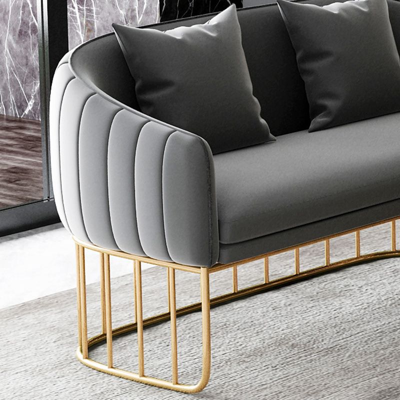 Blue/Gray Velvet Sofa Modernism Tuxedo Arm Sofa with Pillows