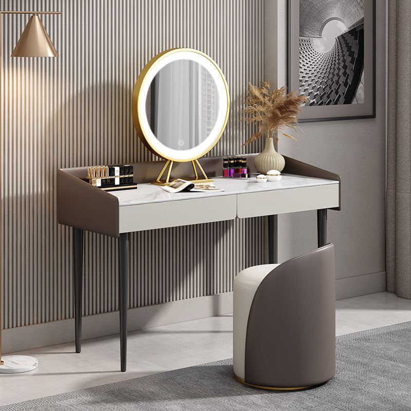 29.52 " Height 2-Drawer Makeup Table Modern Slate Top Vanity Stool