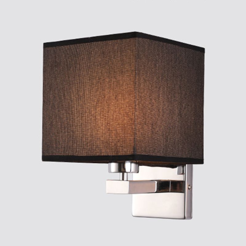 Modern Metal Wall Sconce Rectangle Shape Wall Light with Fabric Shade for Study