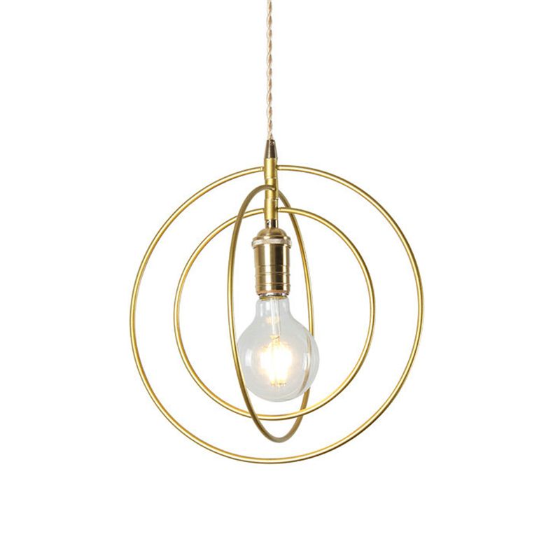 Minimalist 3-Ring Hanging Light Metal 1 Light Living Room Pendant Lamp Fixture in Gold