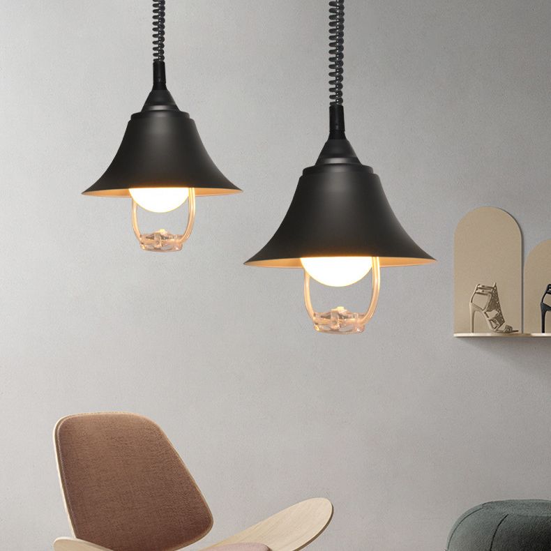 Schwarz-Bell-förmige hängende leichte nordische 1-Sperren-Metall-Suspensions-Lampe mit elastischer Kabel und Griff