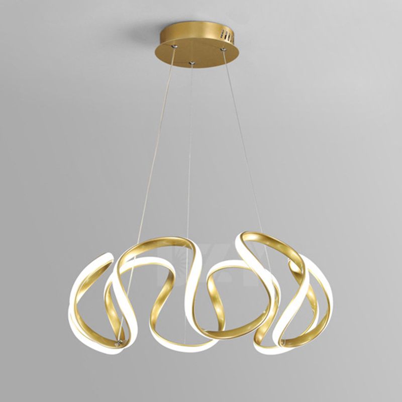 Adjustable Hanging Cord Chandelier Light Modern Simplicity Symmetrical Curves Metal Ceiling Pendant for Restaurant