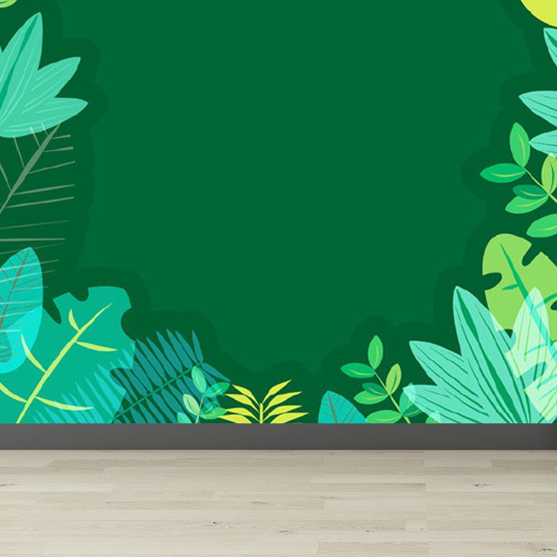 Pastel Color Tropical Wall Mural Great Leaves Pattern Wall Covering for Guest Room