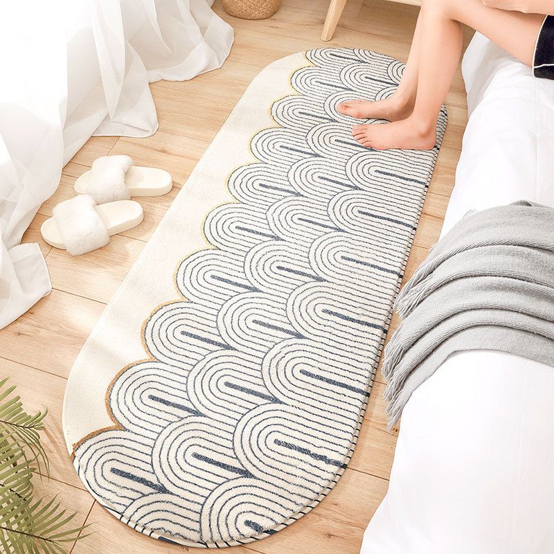 Simplicity Striped Pattern Rug Oval Polyester Carpet Pet Friendly Area Rug for Bedroom