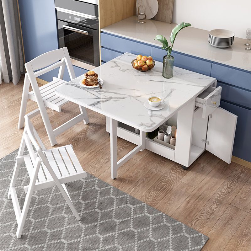 Modern White Dining Table Sintered Stone Drop-Leaf Dining Table for Home Use