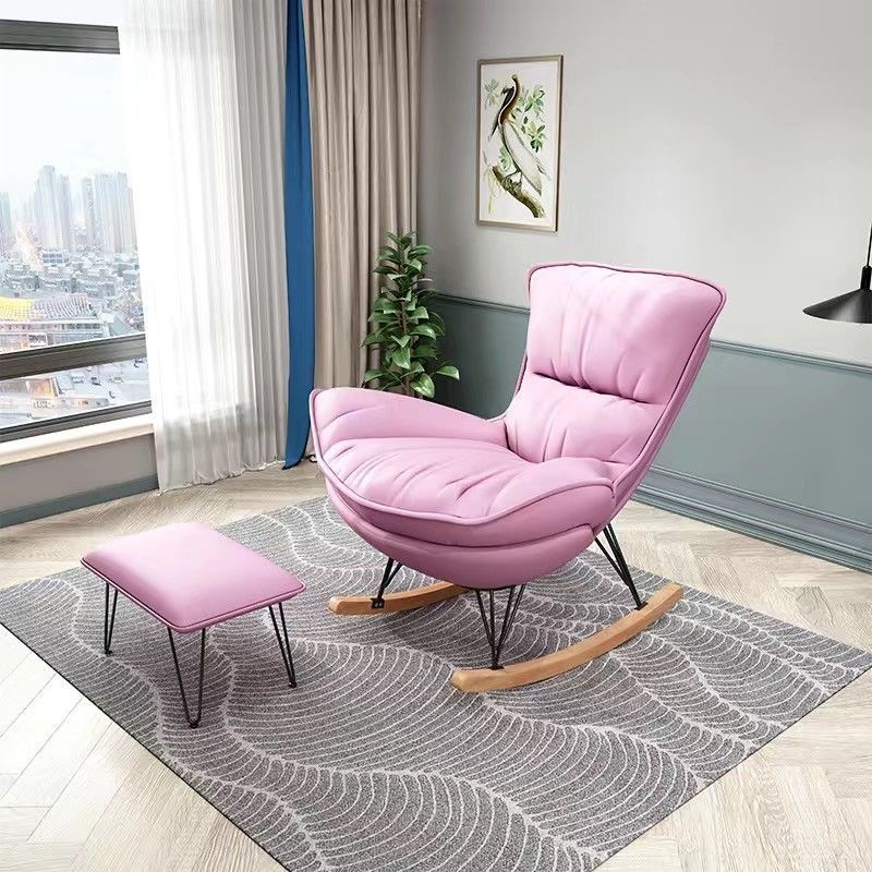 Modern Glider Chair Solid Pure Color Faux Leather Rocker Chair with Ottoman