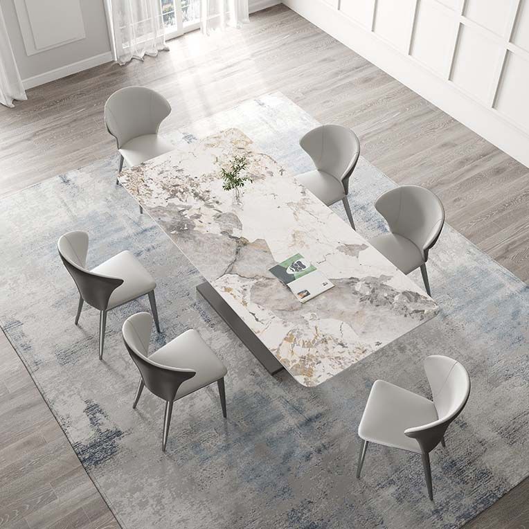 Glam Style Dining Sintered Stone Table Dining Rectangle Table with Metal Legs