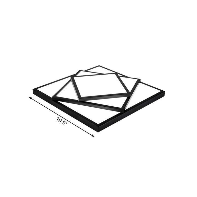 Plafonnier rectangulaire/carré noir/blanc à LED en métal moderne pour salon, 40,6 cm/49,5 cm/63,5 cm de large