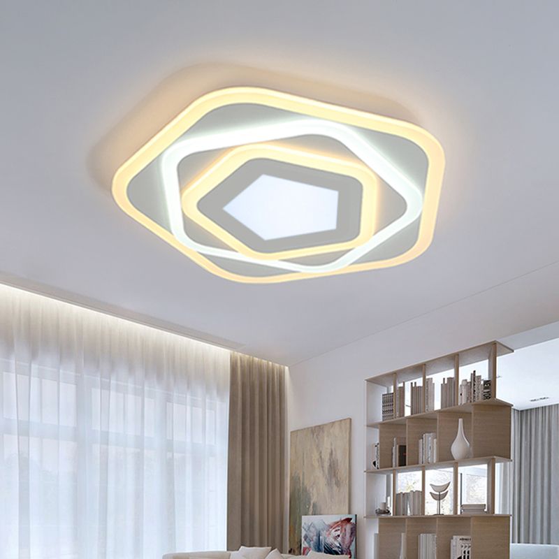 White Layered Pentagon LED Flush Light Contemporary Acrylic Ceiling Flush Mount Lamp in Warm/White Light, 8"/19.5" Wide