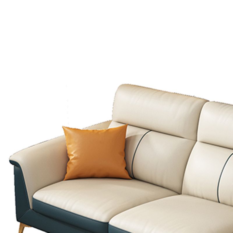 Pillow Top Arm Genuine Leather Sectionals, Cushion Back 36.2" Sectional Sofa in Ivory