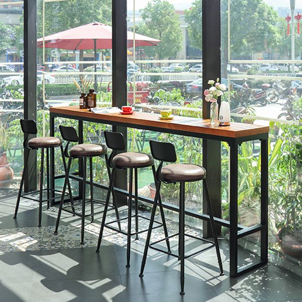 Light Brown Solid Wood Top Bar Table Glam Bistro Table with Trestle