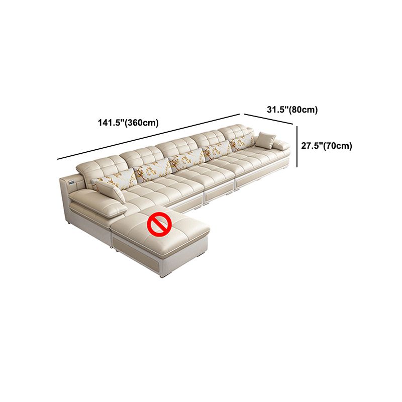 Contemporary Faux Leather Sofa & Chaise Biscuit Back Pillow Top Sofa