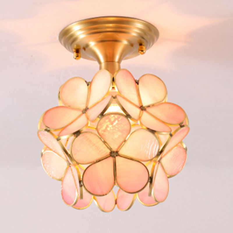 Colonical artistiek indoor plafond Licht Koper Petaloid Flush Mount met Pure Glass Shade