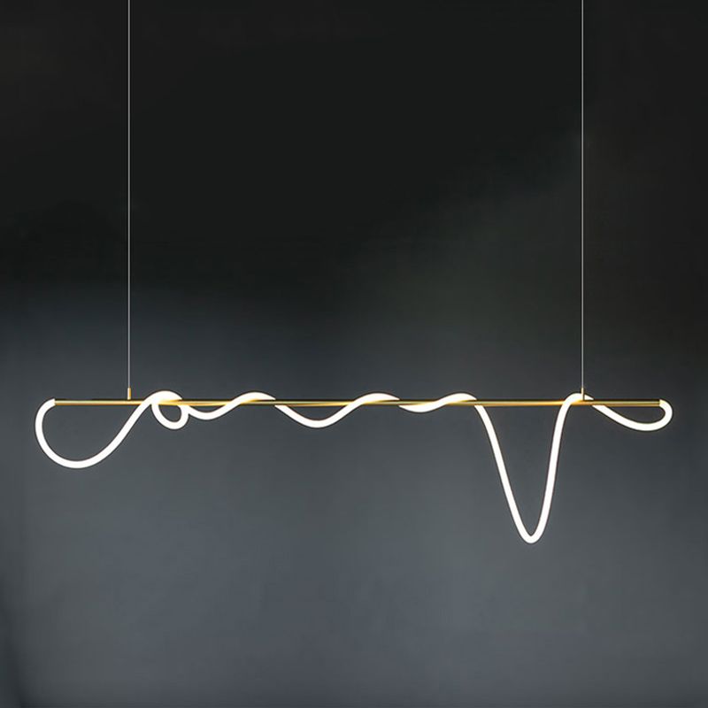 Linear Shape Island Light Modern 1 Light LED Hanging Light in Gold for Living Room