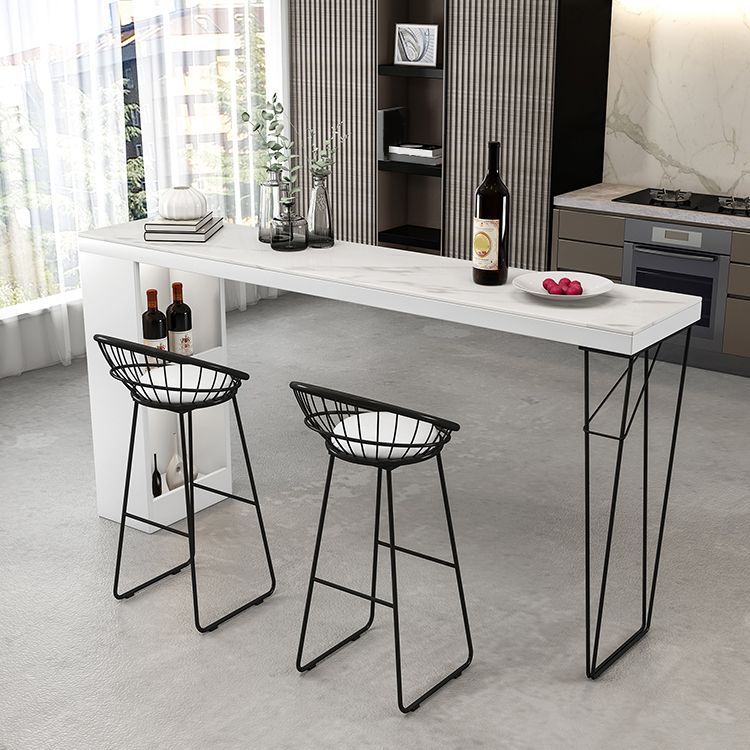Modern Rectangle Bar Dining Table Bar Height Cocktail Table with Metal Base