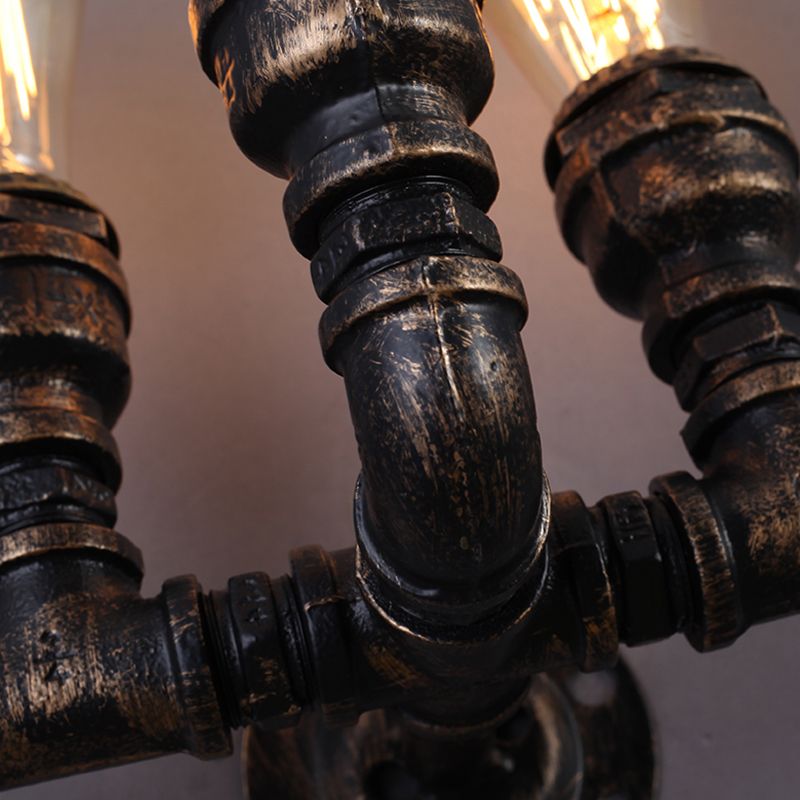 Tubería de plomería Iluminación de pared de hierro Antigua 3 Bulbos de restaurante Luz de montaje en la pared en bronce