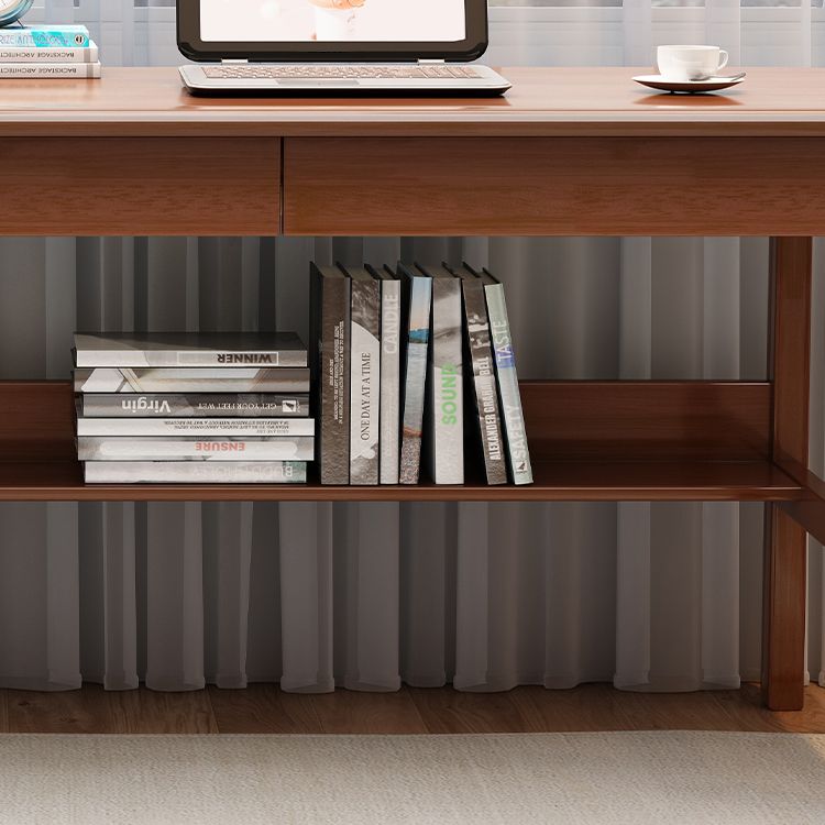 Modern Wooden Office Desk 1 Shelf Rectangle Writing Desk with H-Shape Base for Home
