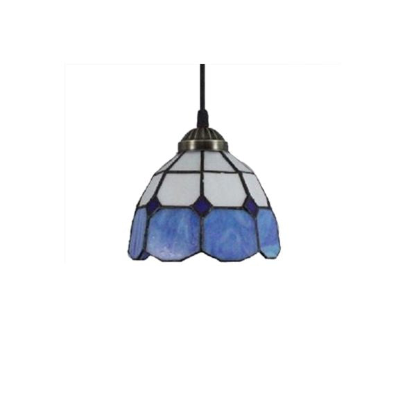 1 Bulb Dome Down Lighting Pendant Mediterranean Blue Handcrafted Art Glass Suspension Lamp