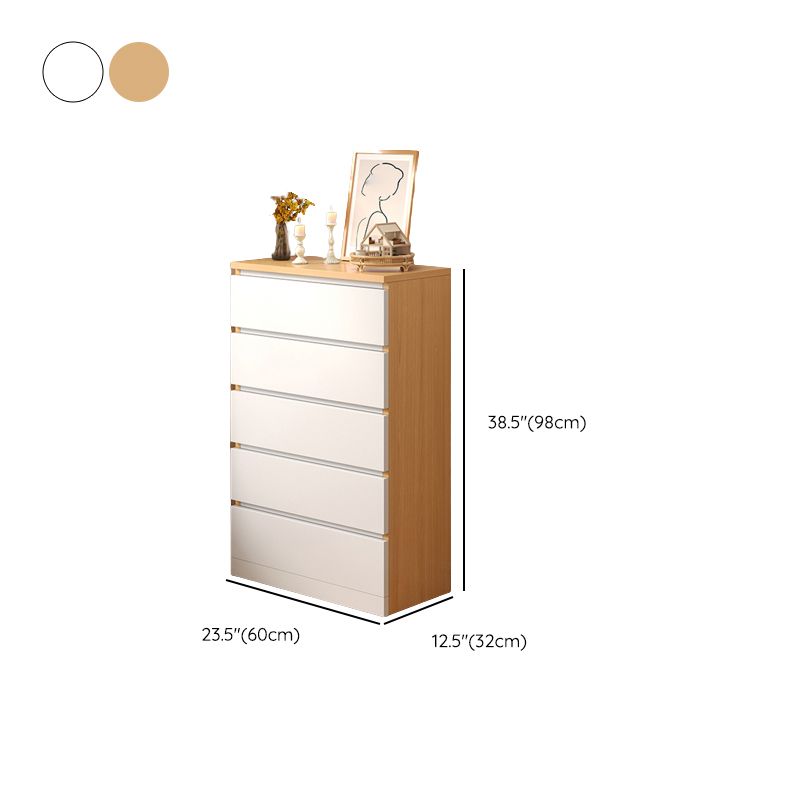 Contemporary White/Natural Chest with Wooden Drawers Rectangle Chest