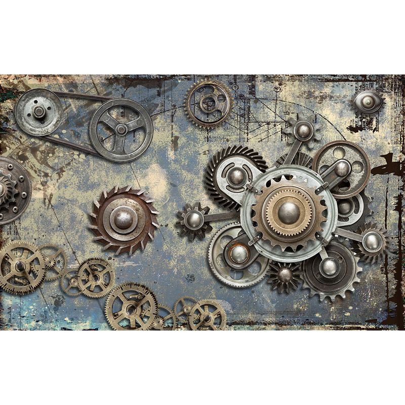 Industrial Metal Gearing Wall Mural Light Color Chain Transmission Wall Covering