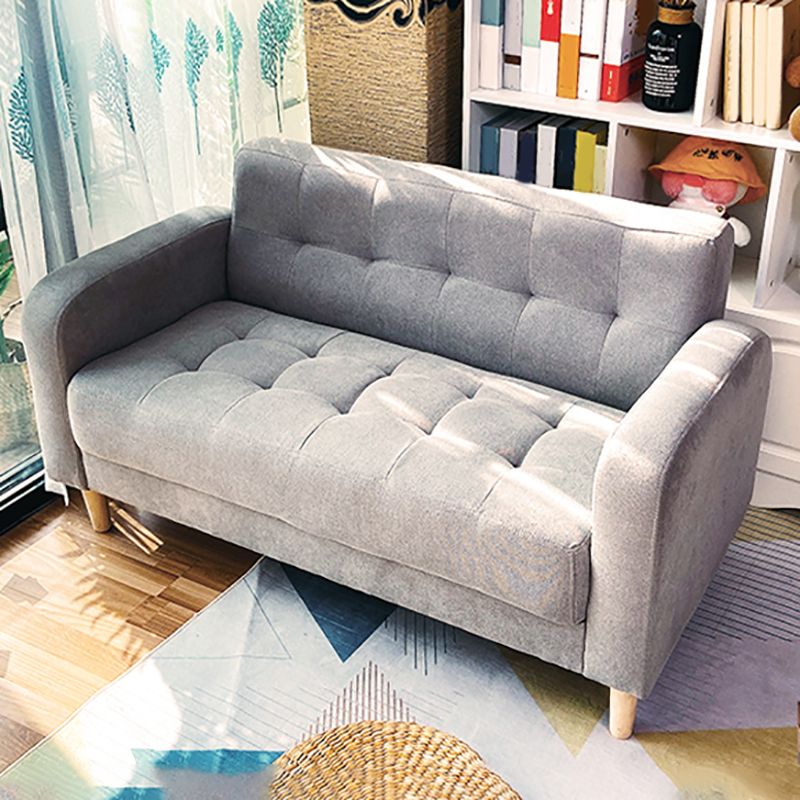 Tufted Fabric Sofa with Four Wooden Legs Square Tufted Sofa for Bonus Room