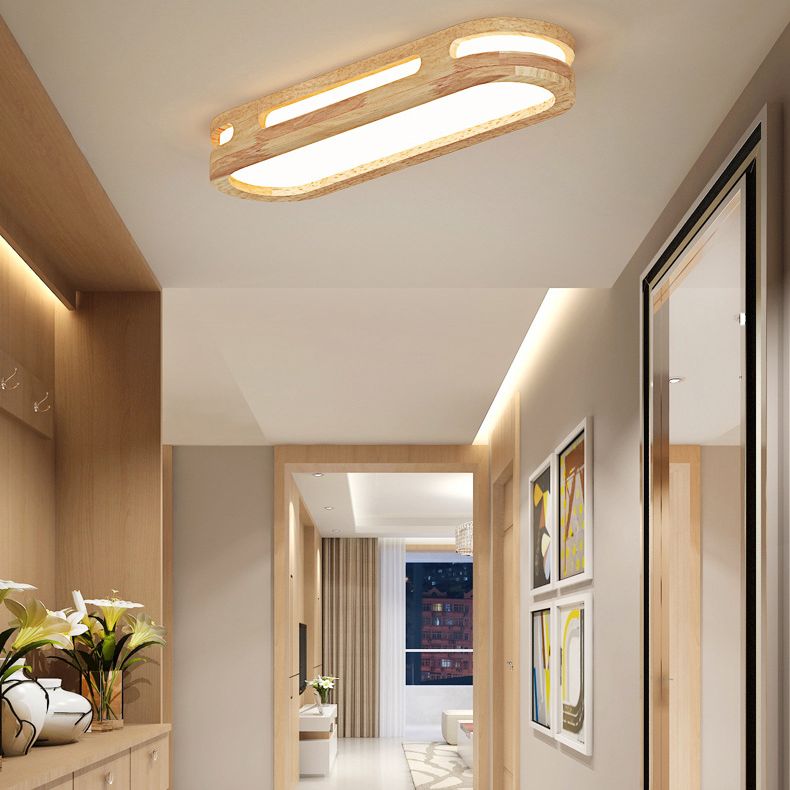 Luminaire encastré oblong en bois Plafonnier encastré LED nordique en bois
