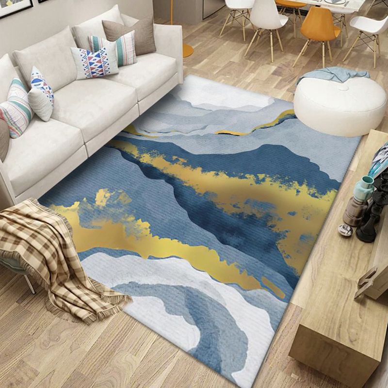 Contemporary Watercolor Printed Rug Individuality Funky Rectangle Indoor Carpet Polyester Anti-Slip Backing Rug for Living Room