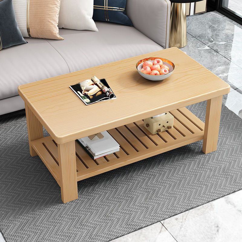 17.7" H Modern Rectangle Wood Coffee Table 4 Legs Cocktail Table with Shelf