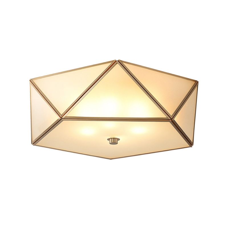 Plafonnier festonné/bol/fleur en verre dépoli, plafonnier vintage à 3 lumières pour chambre à coucher en laiton