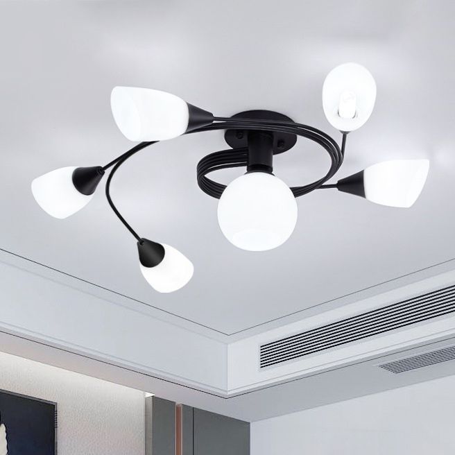 Plafonnier en forme de cloche encastré en fer moderne avec abat-jour en verre pour chambre à coucher