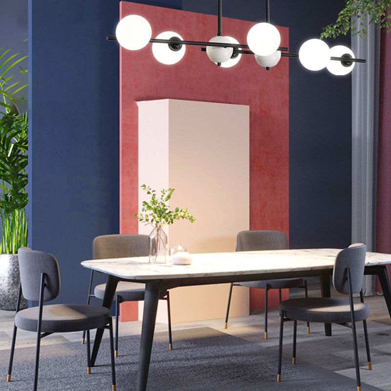 Modern Style Spherical Shape Island Lights Glass 6 Light Island Lighting in Black