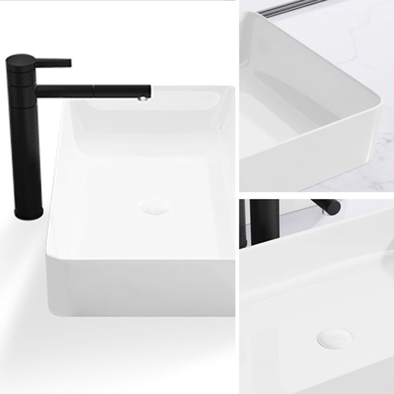Modern Bathroom Sink Porcelain Rectangular with Drain Assembly and Faucet Vessel Sink