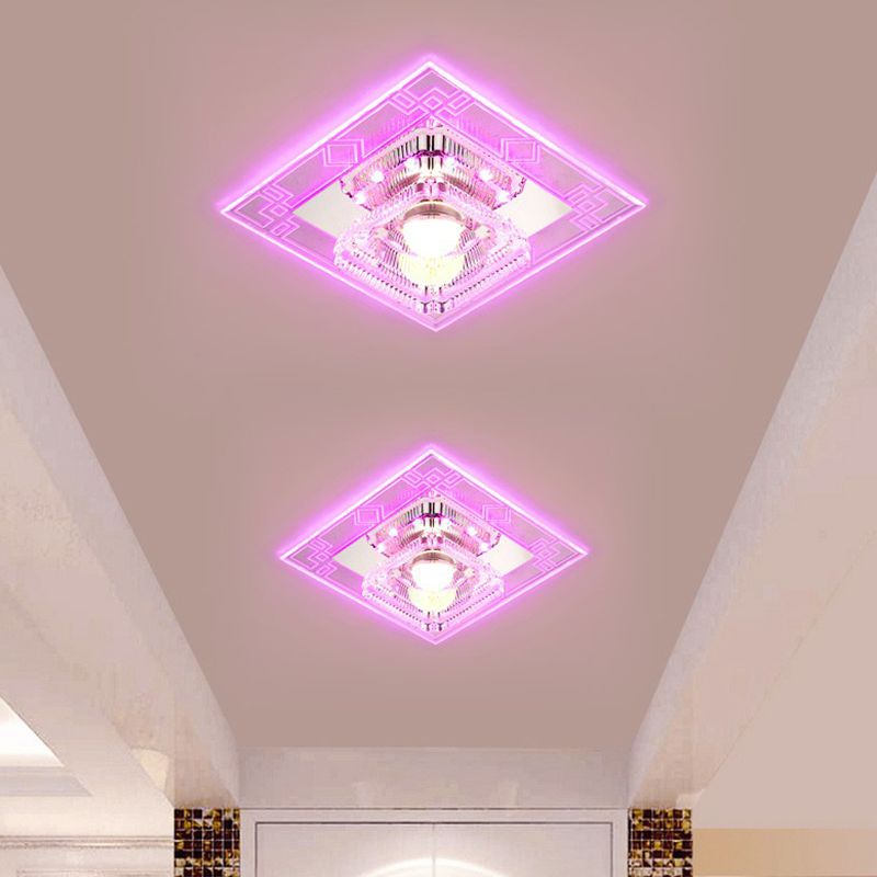 Crystal Squared LED Flush Mount Modern Clear Flushmount Ceiling Light for Entryway