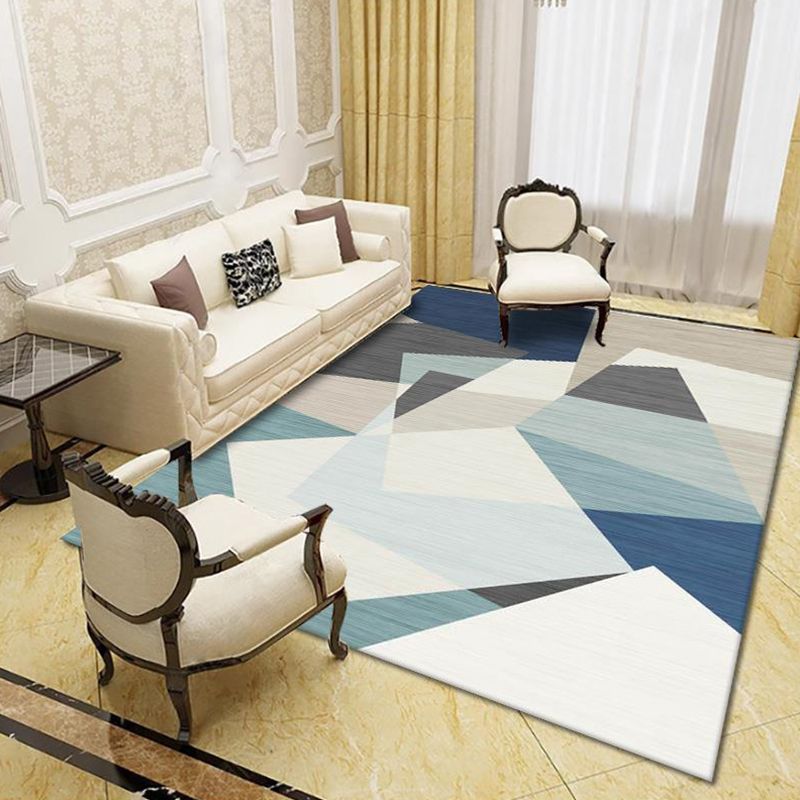 Modern Living Room Rug Multi Colored Geo Print Carpet Polypropylene Anti-Slip Pet Friendly Indoor Rug