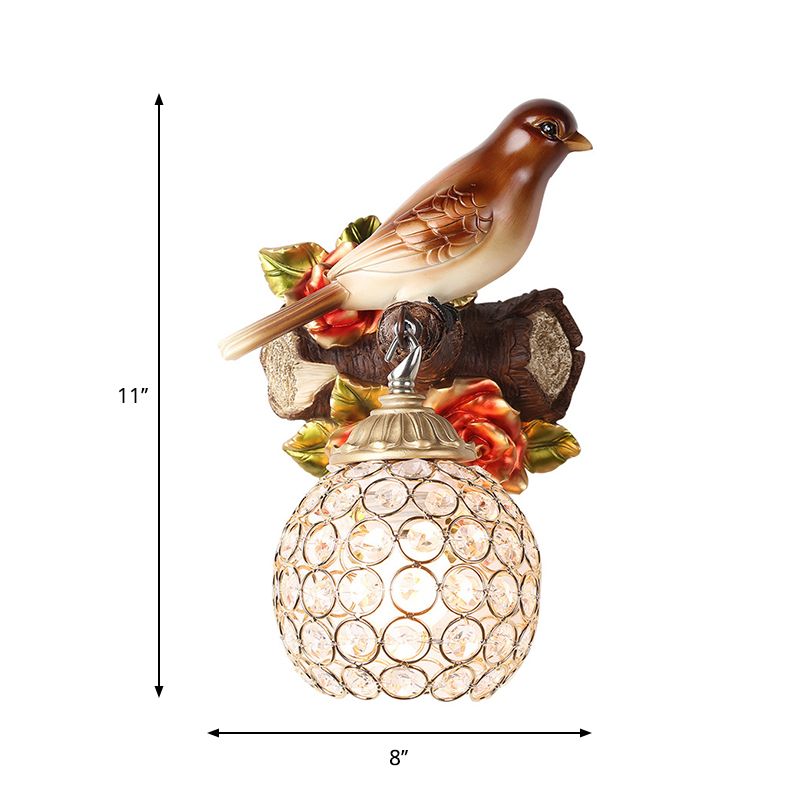 Lampada a parete singola marrone Stile retrò in cristallo trasparente a bolla incrostata a parete progettata luce montata, sinistra/destra