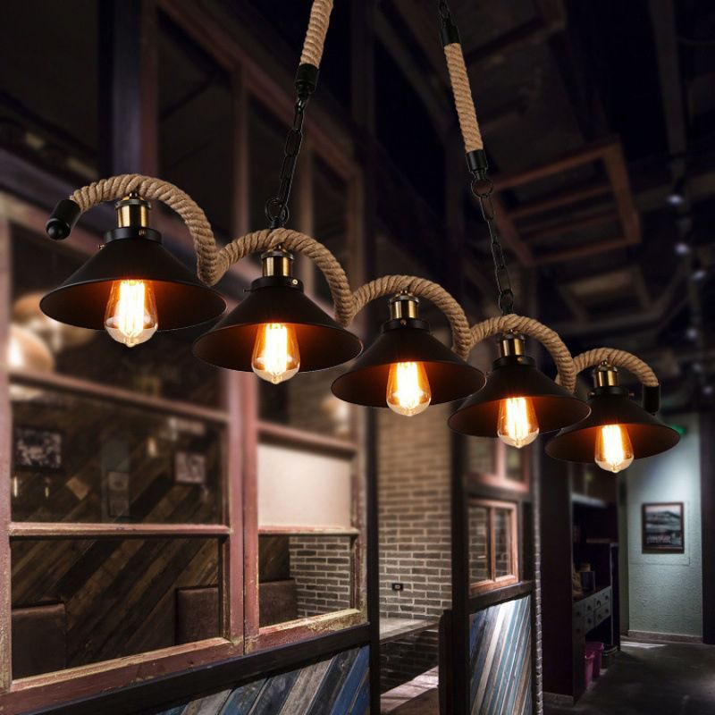Industrial Hanging Ceiling Light Metal Pendant Lighting Fixtures in Black for Dining Room