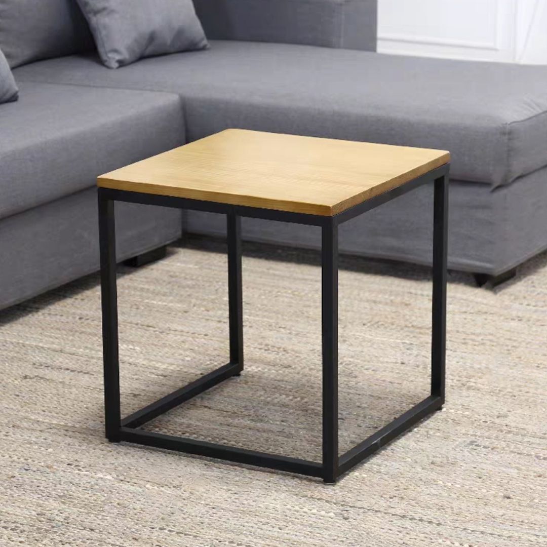 Scandinavian Nesting Coffee Table Set with Solid Wood Top and Iron Base
