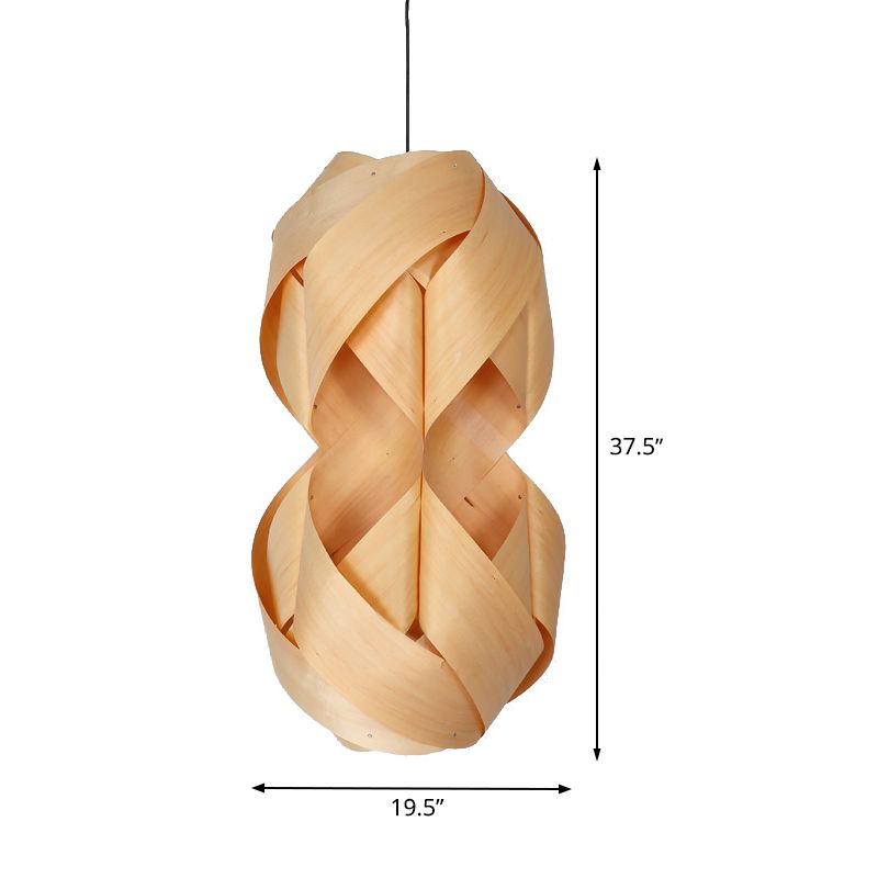 1 Bulb Hand Woven Pendant Light Chinese Wood Suspended Lighting Fixture in Beige