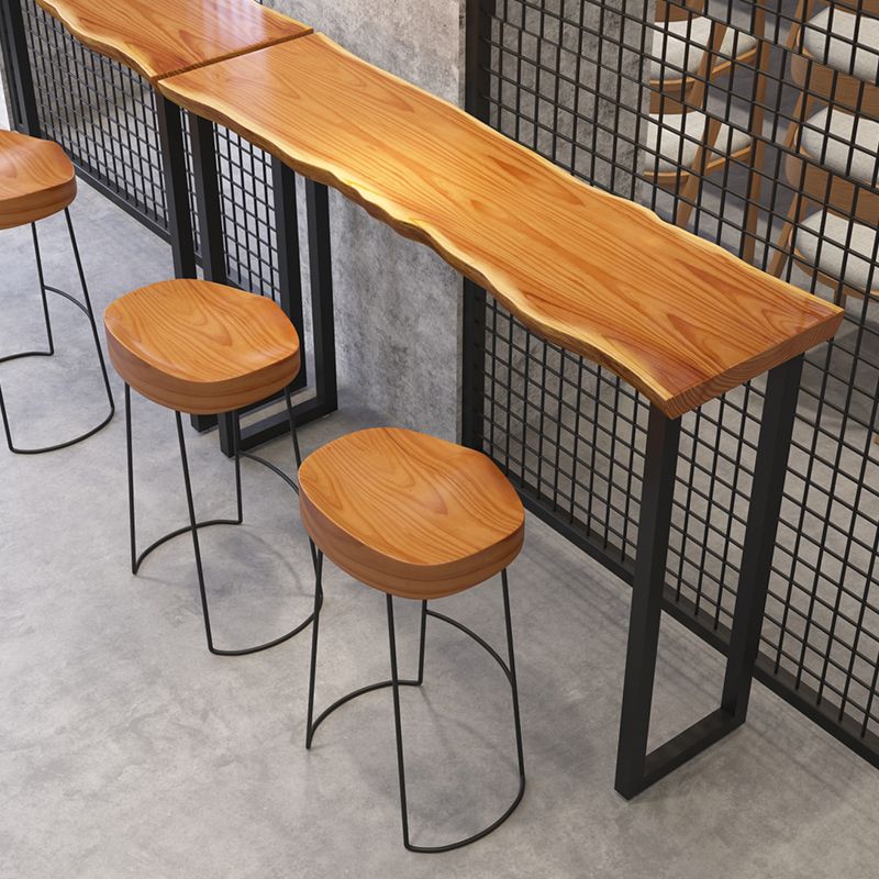 Solid Wood Brown Bar Table Black and Metal Base Rectangle Bar Table