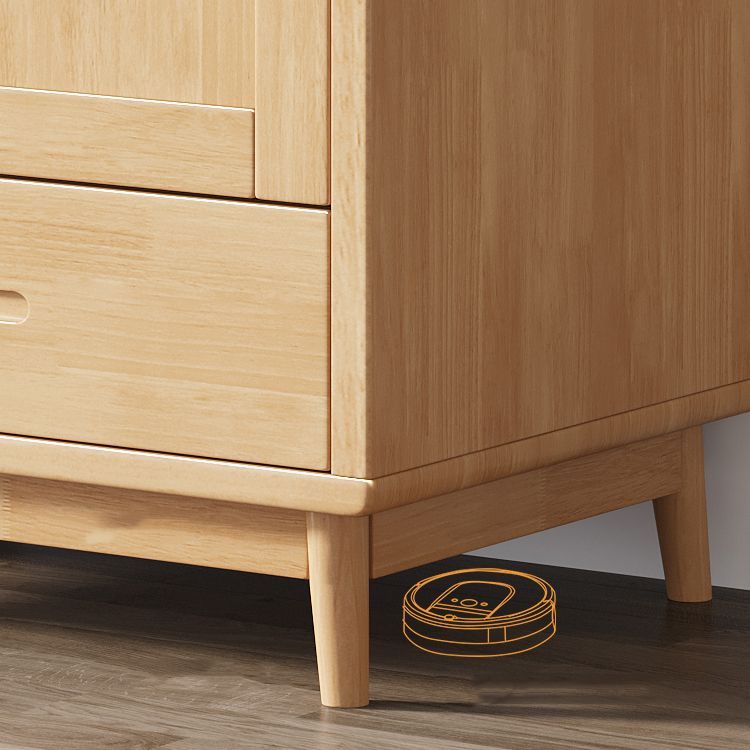 Modern Rubberwood Solid Wood Wardrobe Freestanding Wardrobe with Drawer