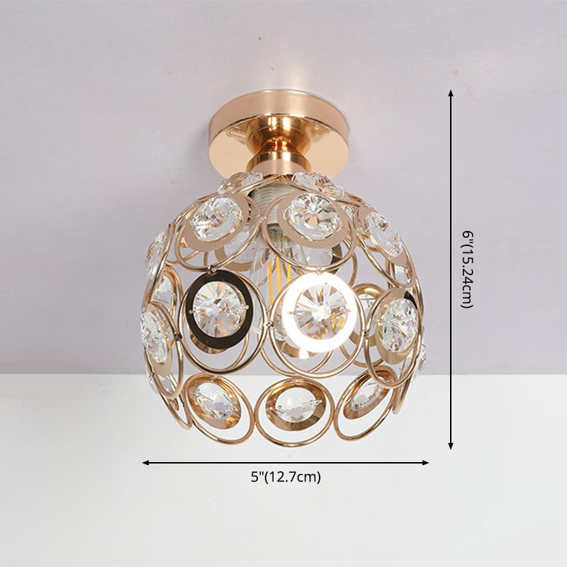 Petit plafonnier boule d'or moderne, 1 ampoule, plafonnier en cristal pour allée