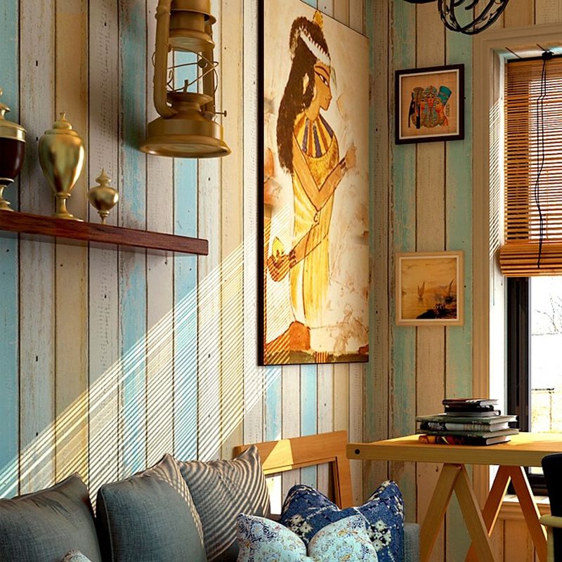 Non-Pasted 57.1 sq ft. Mediterranean Vertical Stripe Wallpaper for Hotel and Coffee Shop