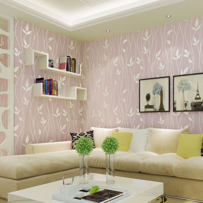 Fresh Botanical Leaf Wallpaper Roll Stain-Resistant Non-Pasted Wall Decor, 33-foot x 20.5-inch