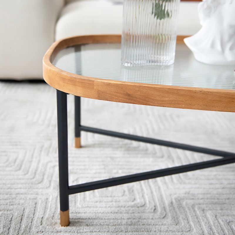 Geometric Clear Glass Coffee Table with Wood Edge 1 Single Cocktail Table