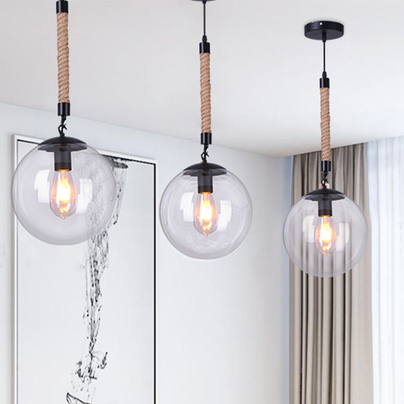 6"/8" Wide Global Glass Pendant Light Industrial 1 Light Dining Room Hanging Ceiling Light in Clear