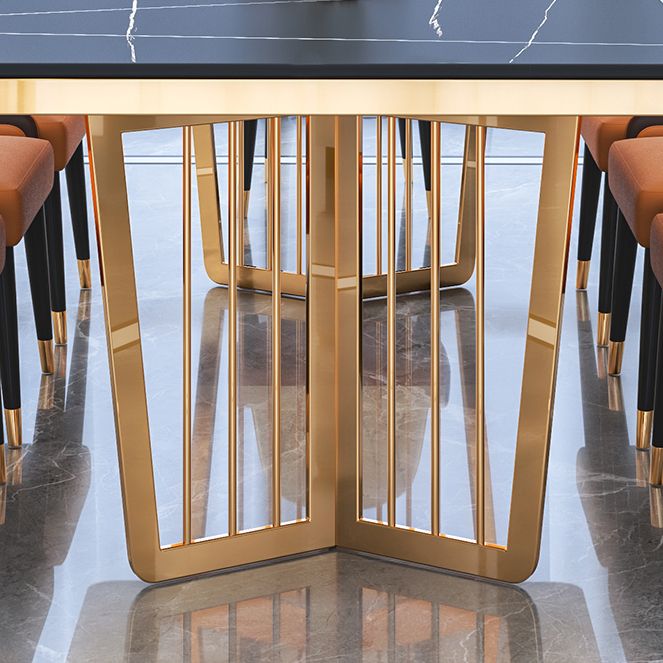 Minimalist Style Sintered Stone Dining Table with Fixed Table and Double Pedestal Base